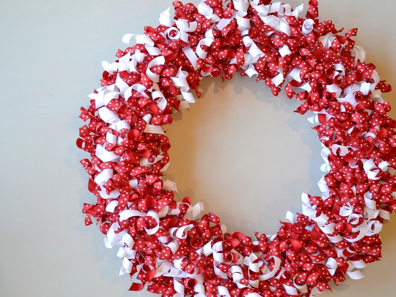 Valentine’s Day Wreath Using Curled Grosgrain Ribbon.