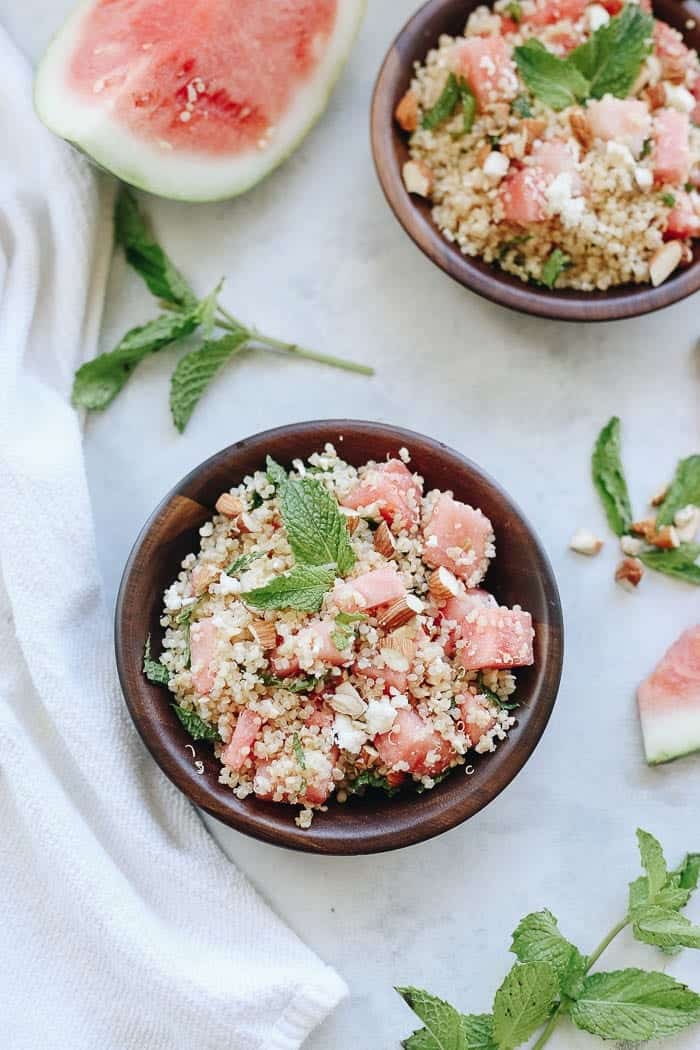 40 Salad Recipes for Summer that are Healthy and Fresh 40 Watermelon Feta and Mint Quinoa Salad.