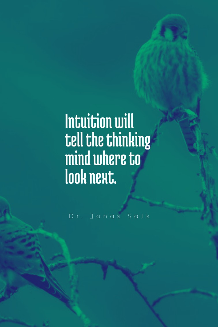 Intuition will tell the thinking mind where to look next. Dr. Jonas Salk