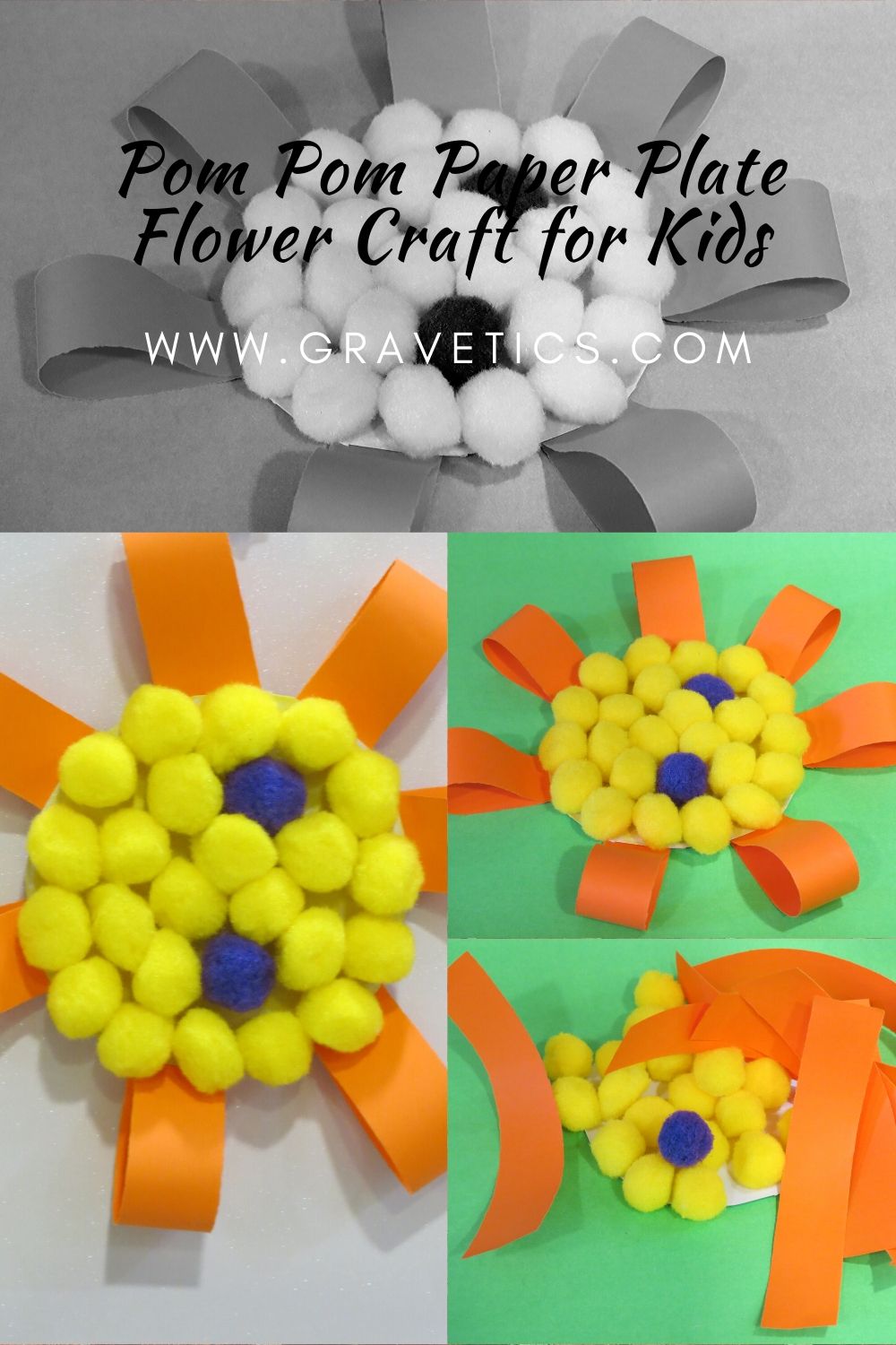 Pom Pom Paper Plate Flower Craft for Kids
