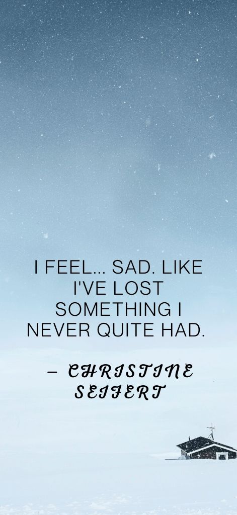 I feel... sad. Like I've lost something I never quite had. — Christine Seifert