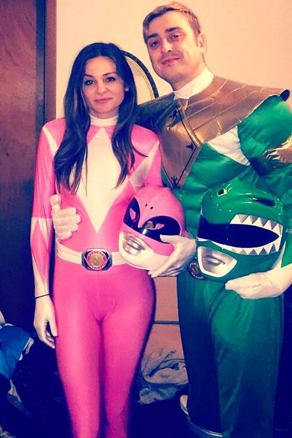 Pink ranger + Green ranger funny couples Halloween costume