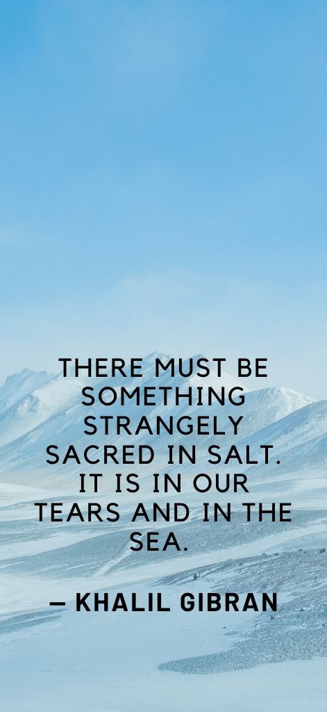 There must be something strangely sacred in salt. It is in our tears and in the sea. — Khalil Gibran