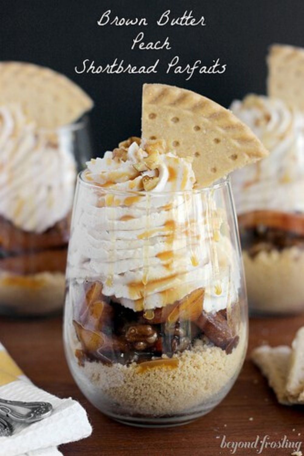 Brown Butter Peach Shortbread Parfaits by Beyond Frosting.