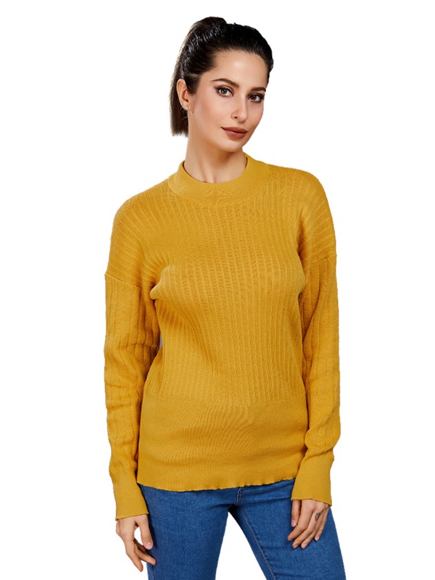 Woman Yellow Solid Color Sweater Full Sleeve Fashion Forward
