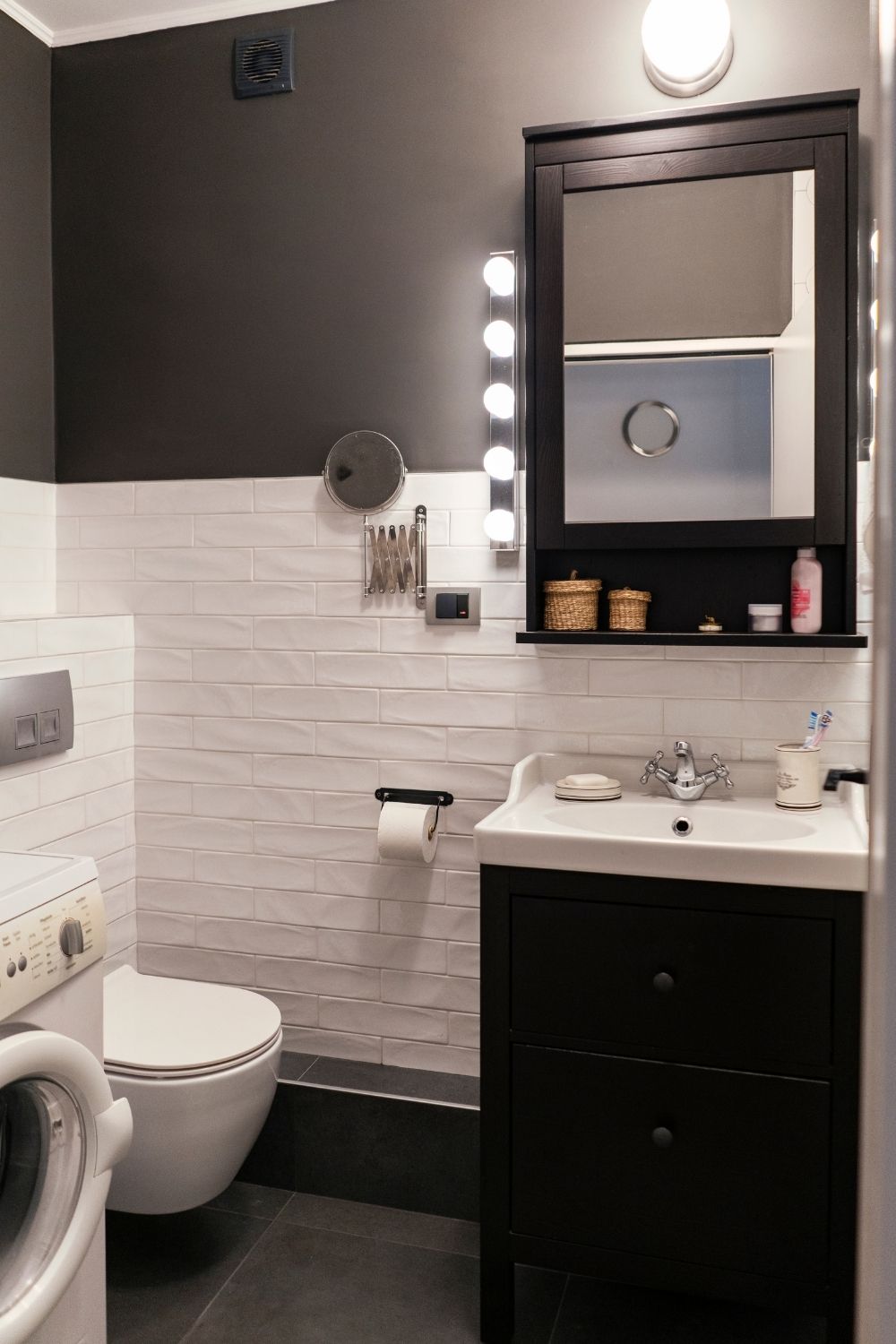 Install storage shelves above the sink