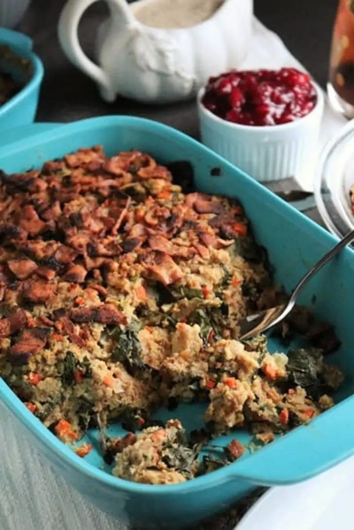 Bacon and Collard Green Cornbread Stuffing