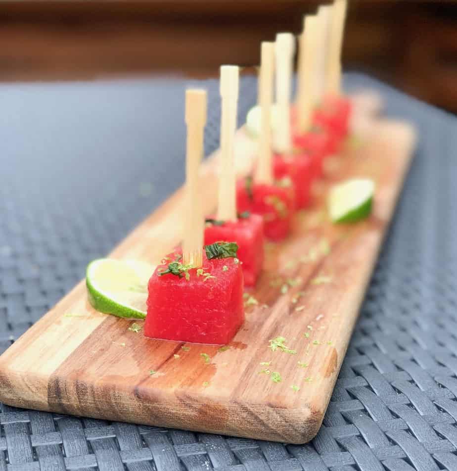 Boozy Watermelon Mojito Skewers