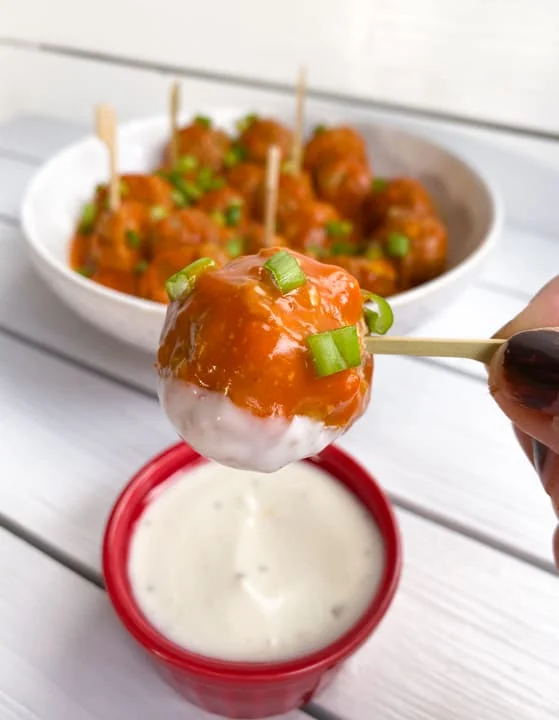 Buffalo Chicken Meatball Skewers