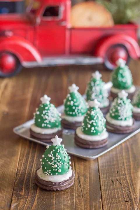 Chocolate Covered Strawberry Christmas Tree Cookies