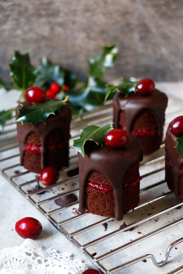 Chocolate Cranberry Christmas Mini Cakes