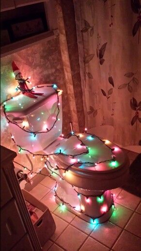 Christmas lights around the toilet