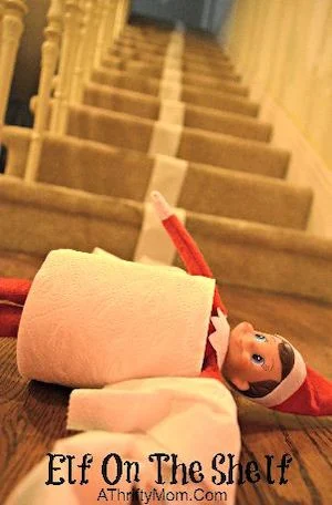 Elf Rolling Down the Stairs from A Thrifty Mom