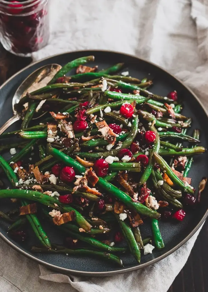 Green Beans with Cranberries, Bacon and Goat Cheese