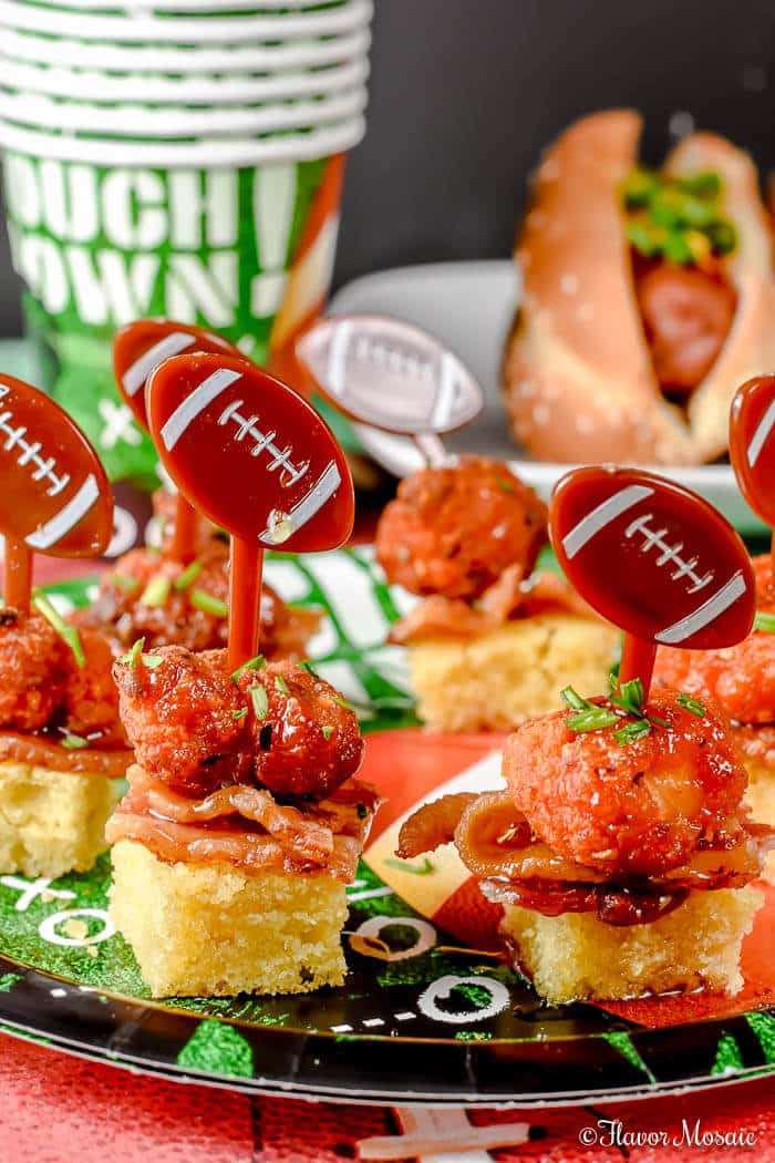 33 Best Toothpick Appetizers for a Party on a Budget 10 Honey Sriracha Chicken Bacon Cornbread Bites