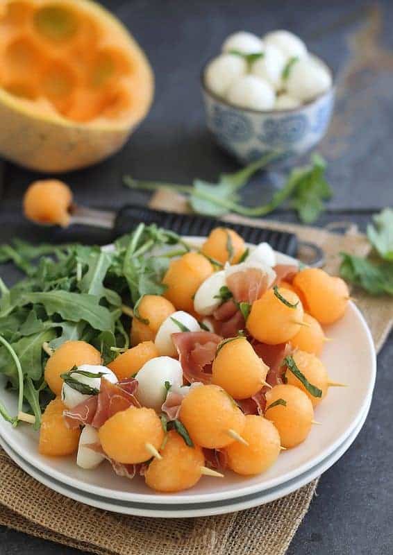 33 Best Toothpick Appetizers for a Party on a Budget 25 Melon Proscuitto Mozzarella Sticks