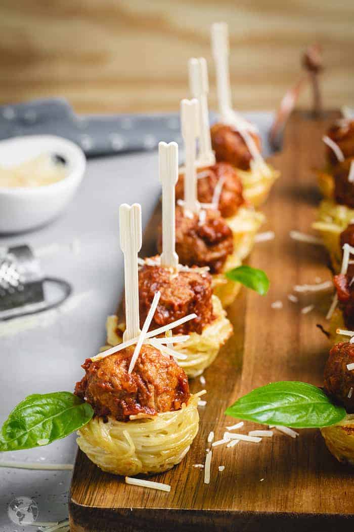 Mini Meatballs Spaghetti Skewers