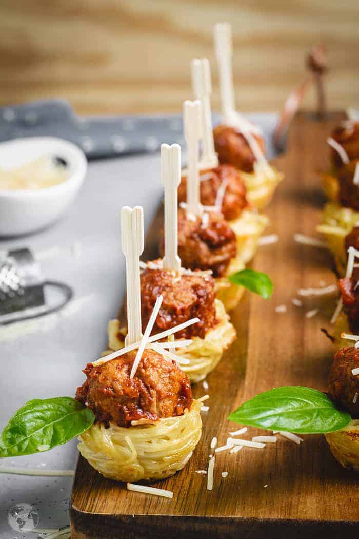33 Best Toothpick Appetizers for a Party on a Budget 5 Mini Meatballs Spaghetti Skewers