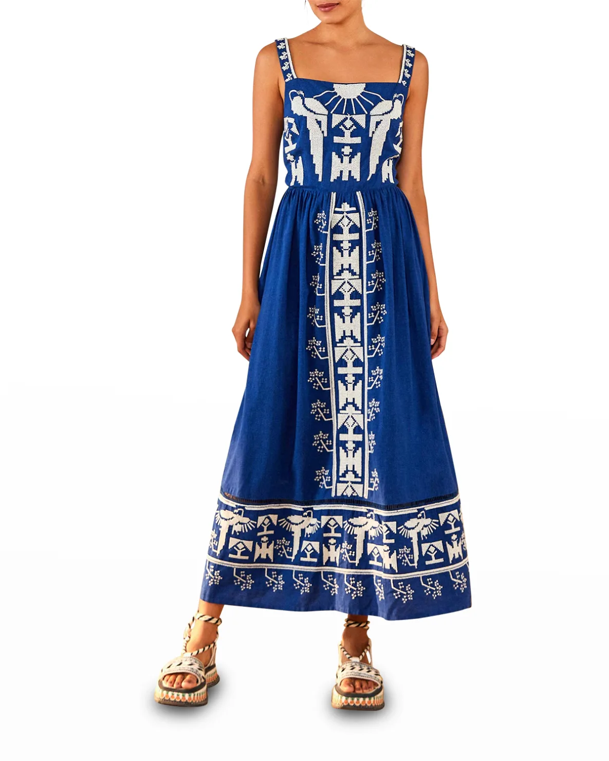 Navy Macaw Embroidered Maxi Dress
