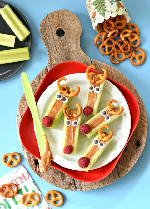Peanut Butter Celery Reindeer Sticks