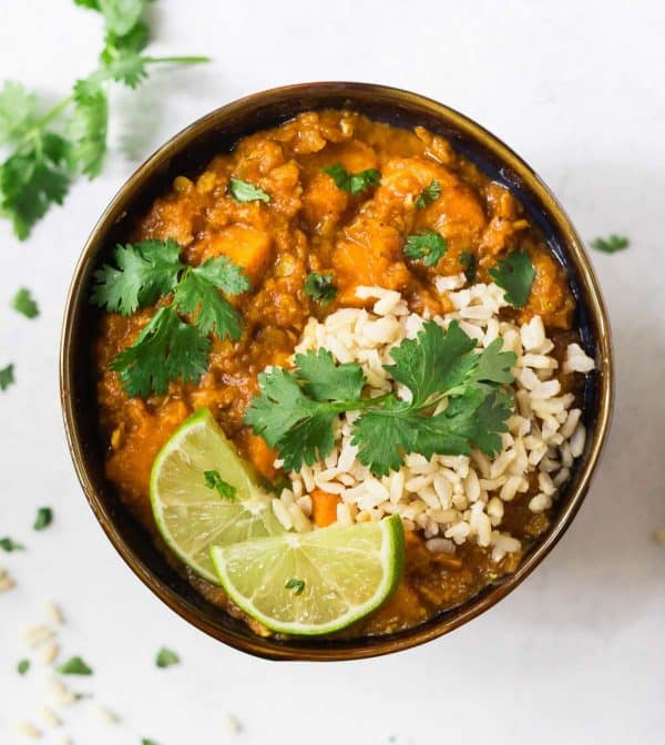Red Lentil Curry with Sweet Potatoes 
