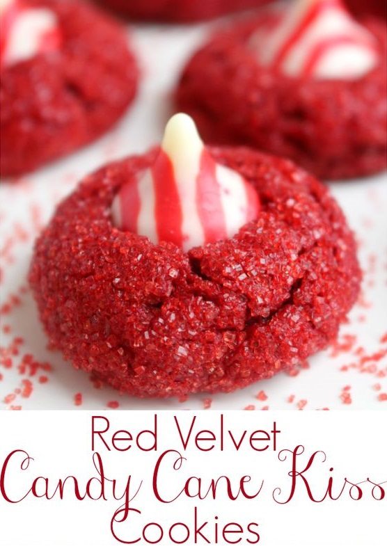 Red Velvet Candy Cane Kiss Cookies