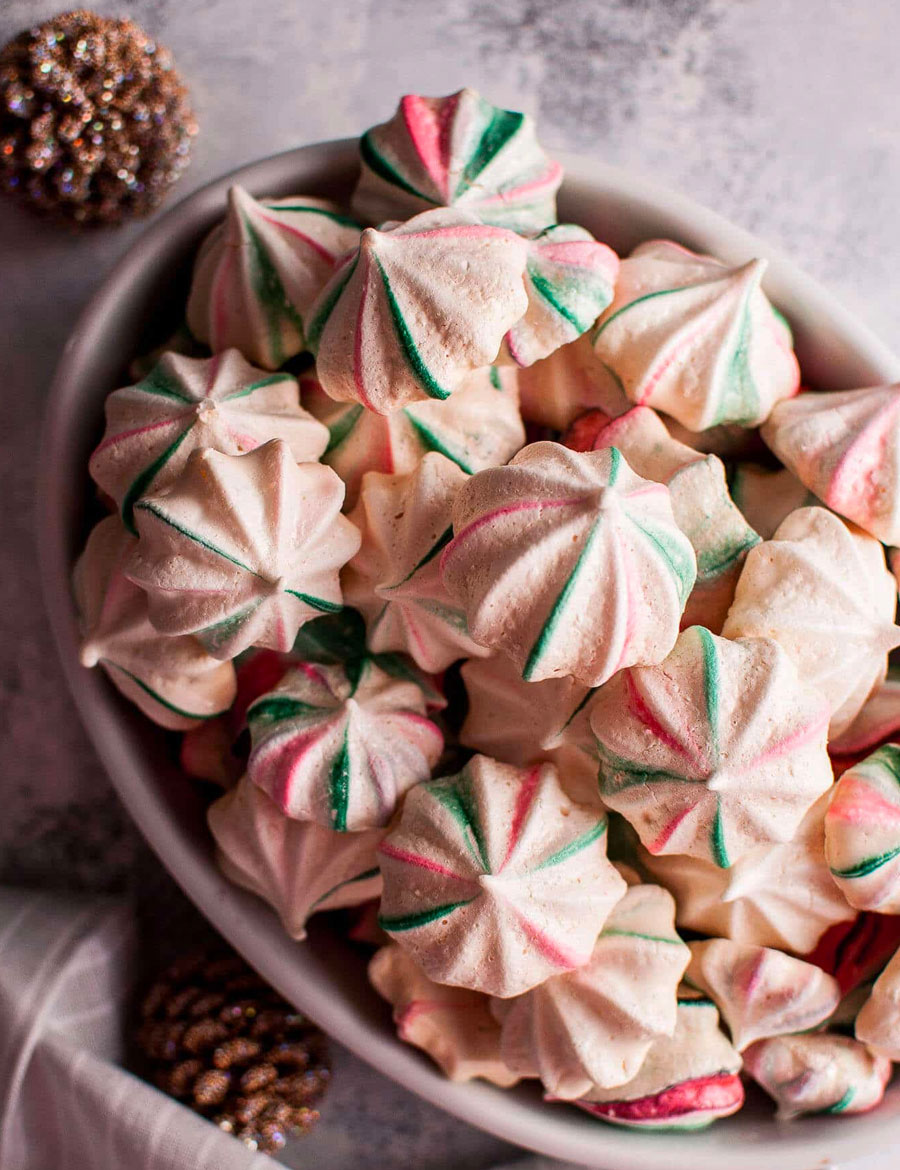 Red and Green Striped Christmas Meringue Cookies