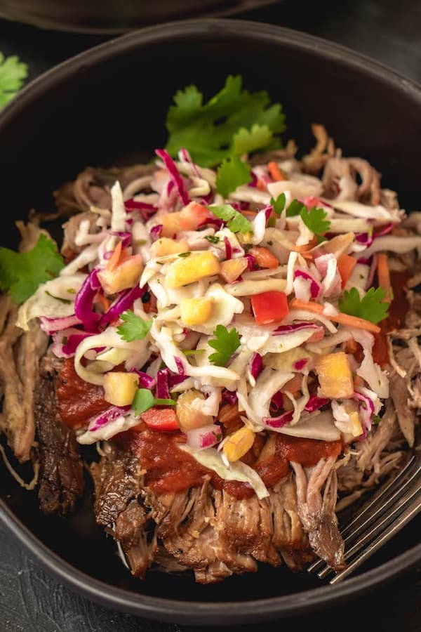 SLOW COOKER PULLED PORK WITH PINEAPPLE COLESLAW
