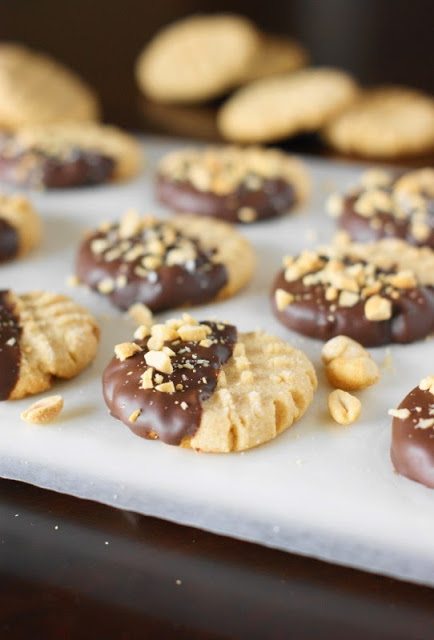 Salted Dark Chocolate Dipped Peanut Butter Cookies