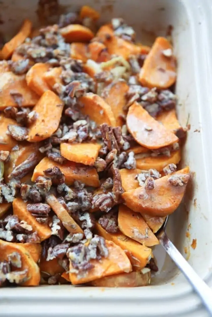 Savory Sweet Potato Gratin with Pecans