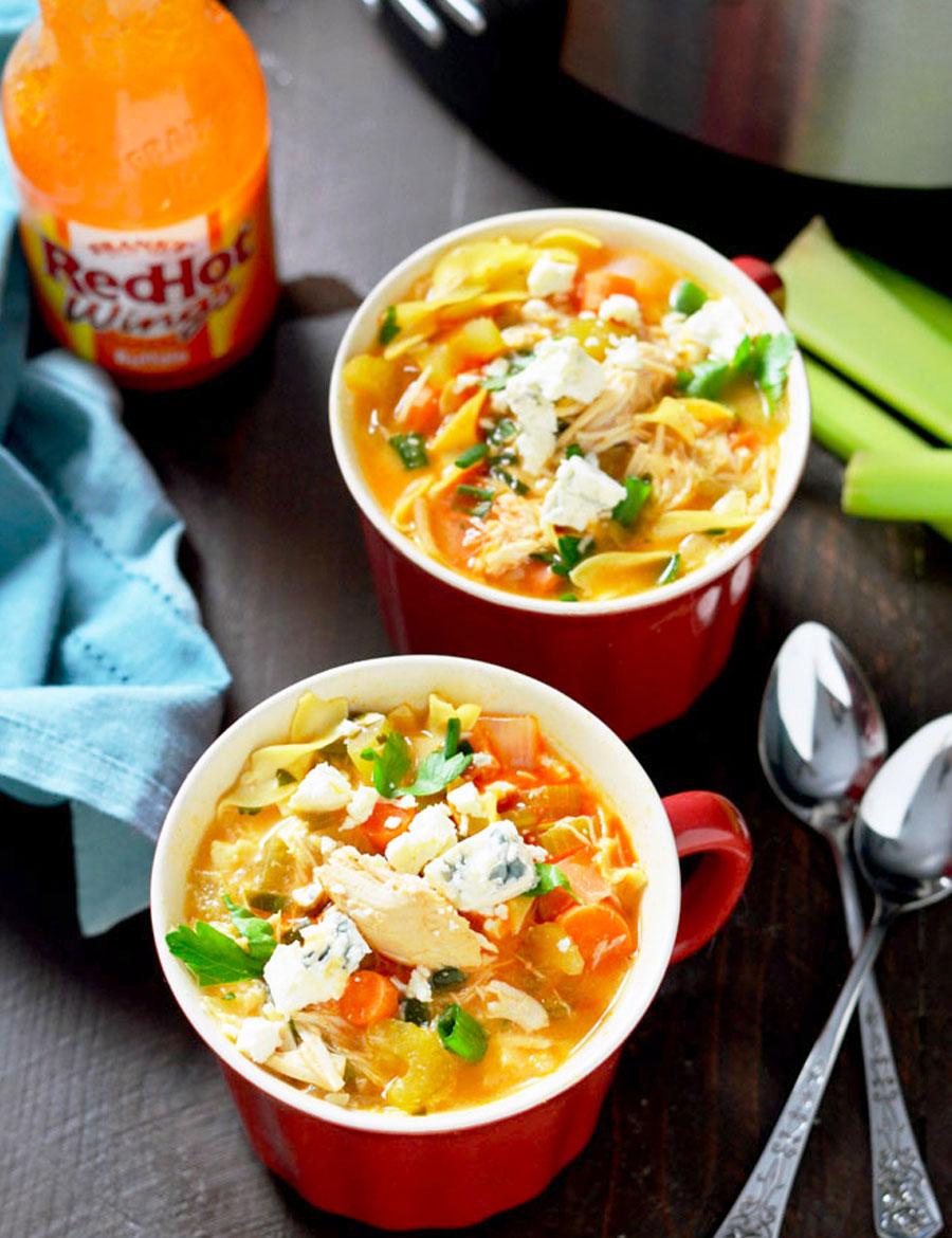 Slow Cooker Buffalo Chicken Noodle Soup