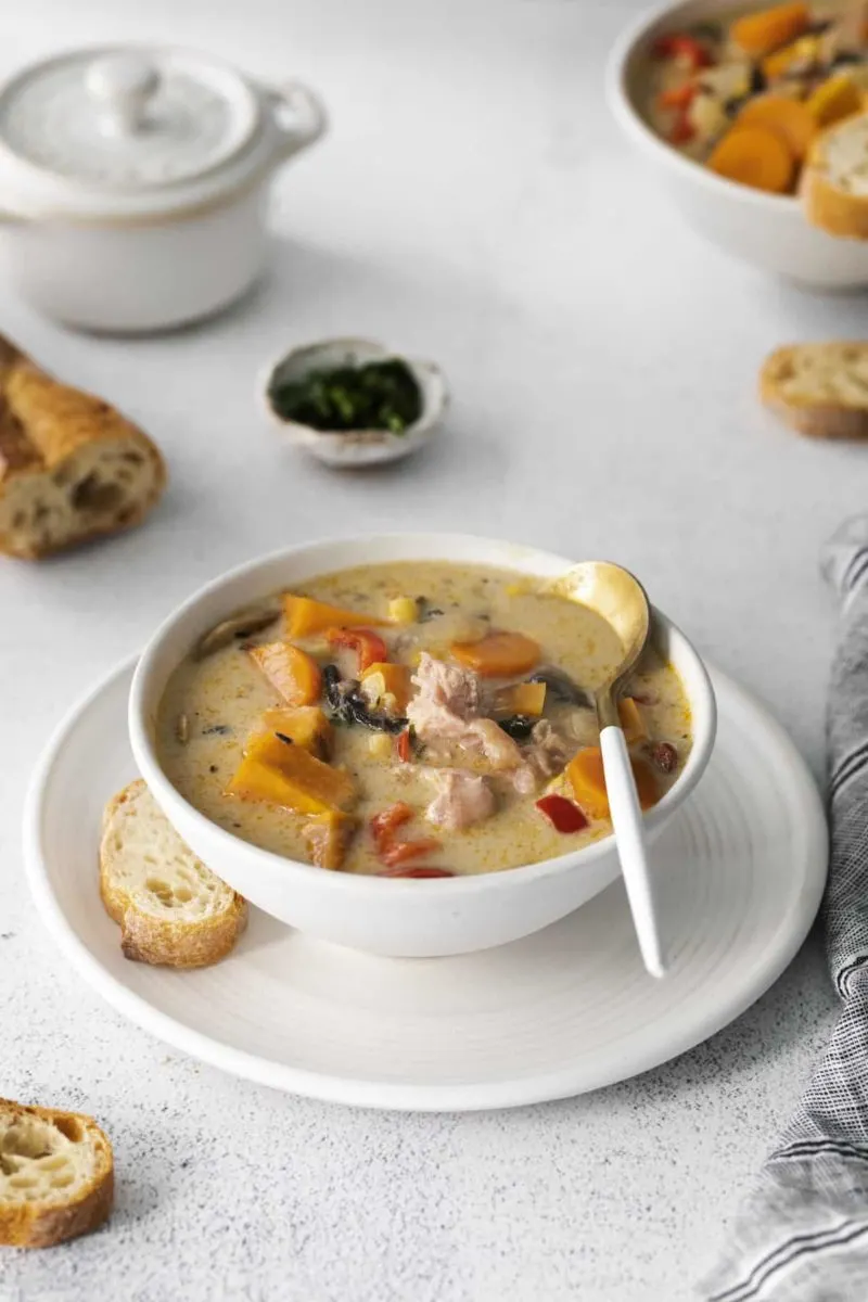 Smoked Turkey Chowder with Mushrooms and Sweet Potatoes