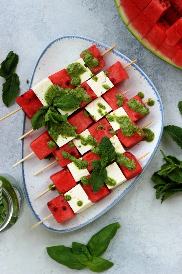 Watermelon Skewers with Feta and Mint