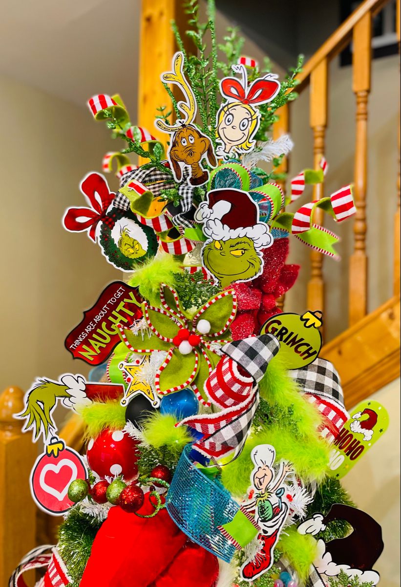 Farmhouse Grinch Christmas tree topper