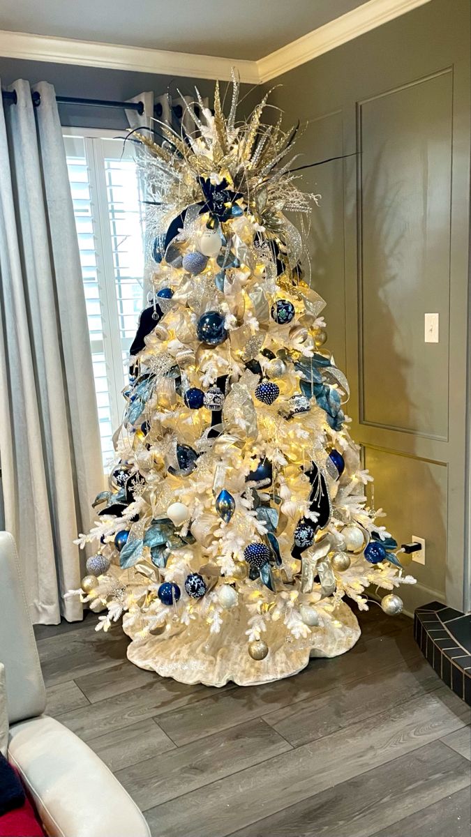 Navy, white, gold and silver Christmas tree