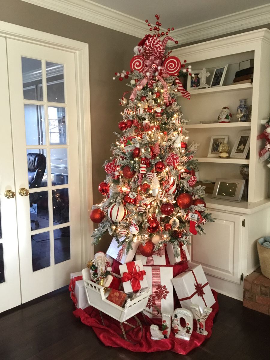 Red & white peppermint candy cane themed tree