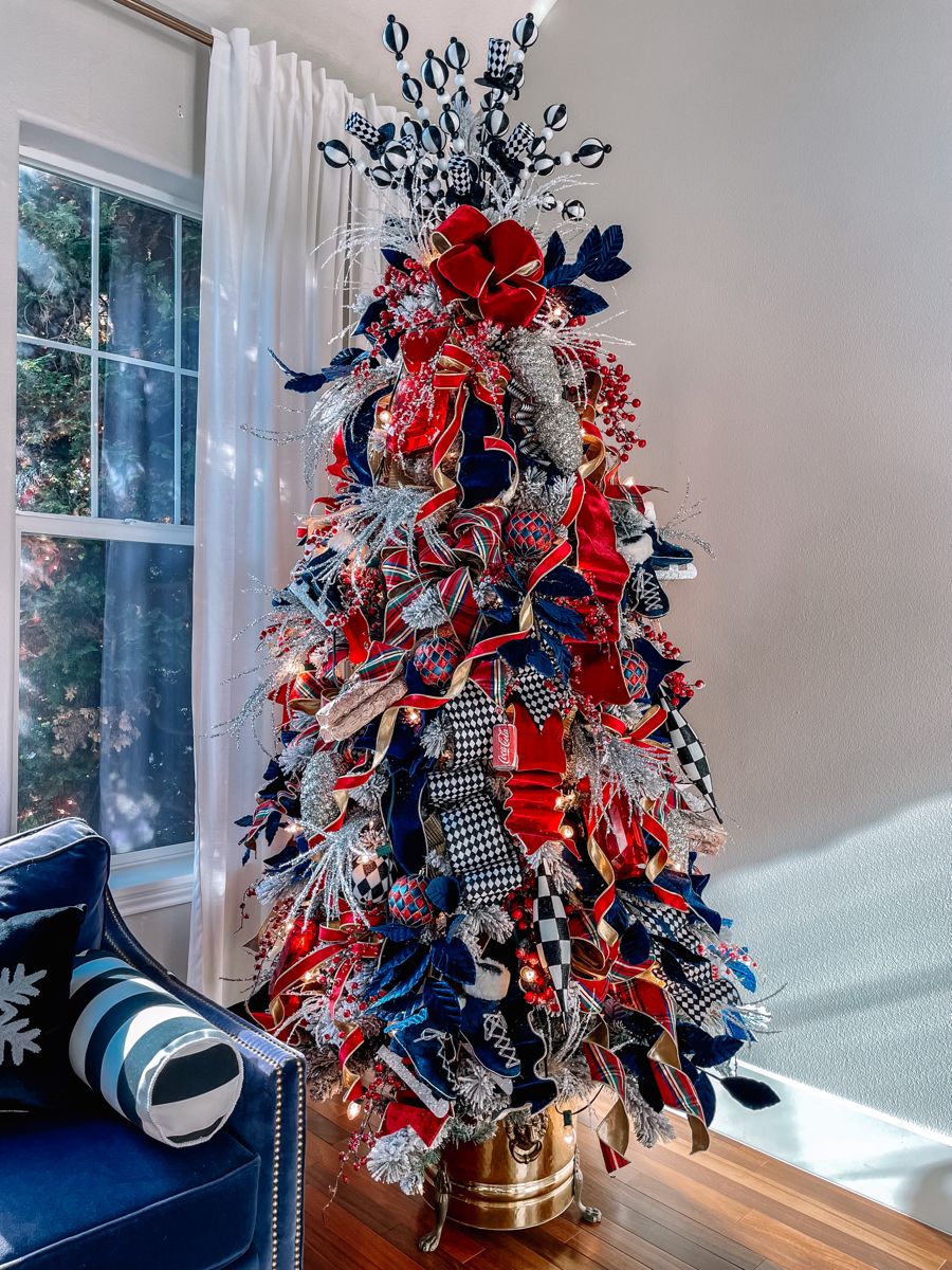 Royal blue and red velvet Christmas tree