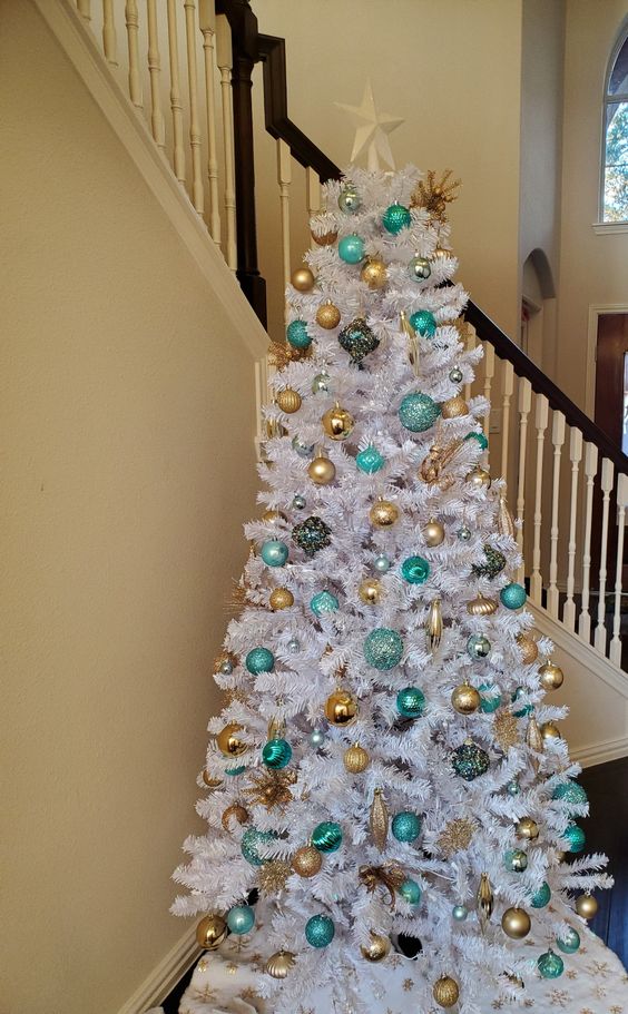 Turquoise and gold Christmas tree