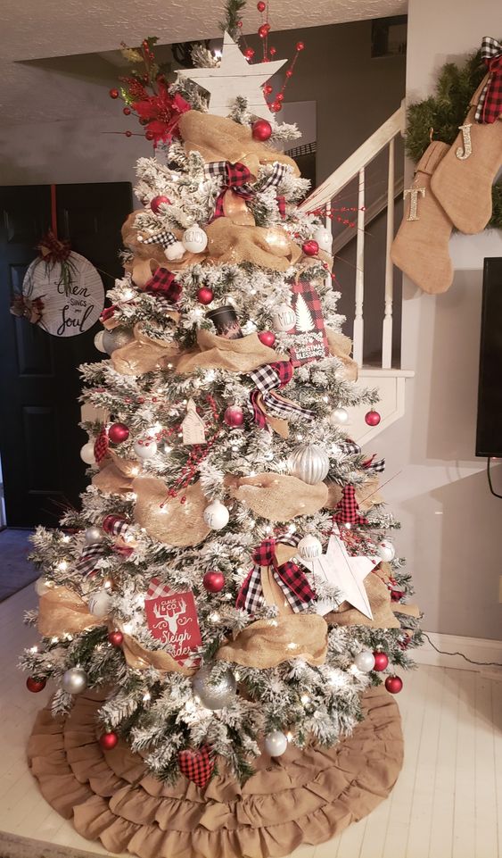 Christmas Burlap Flocked Tree