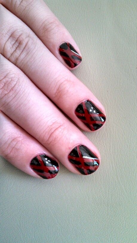 Black, White, and Wine red Accent Strip Nails