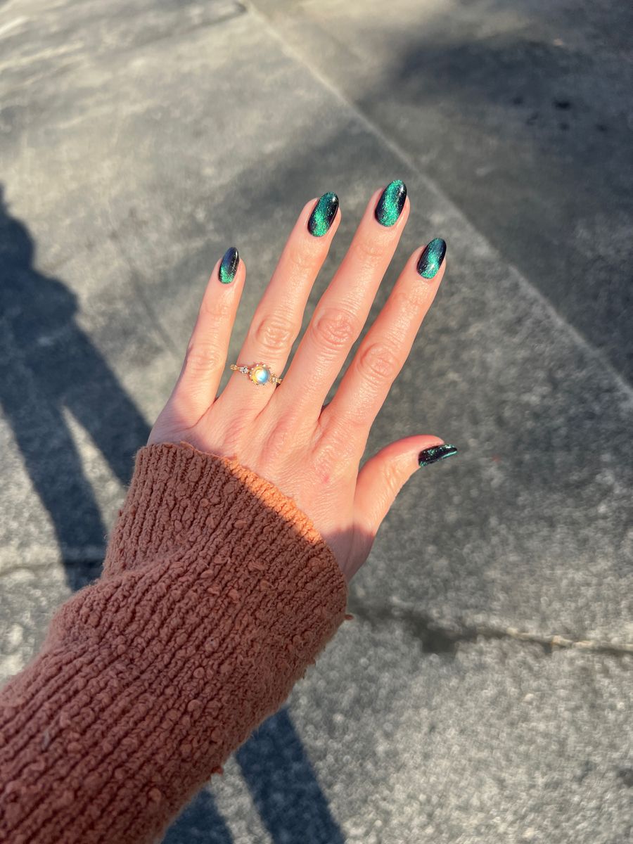 Chrome Diamond Blue Press On Nails