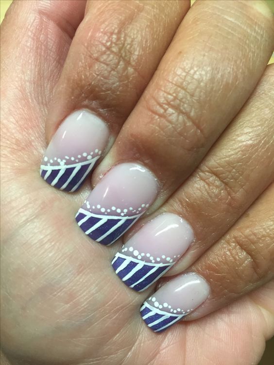 Glossy White With Lines Press On Nails