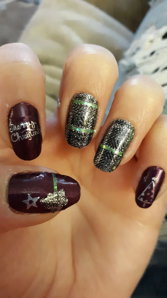 Green Glitter Plaid Press On Nails