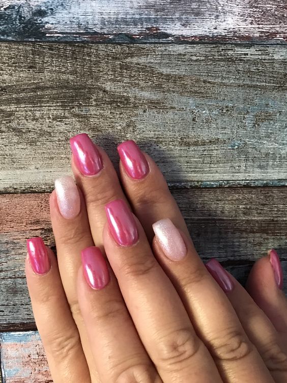 Pink Chrome mix press on Nails