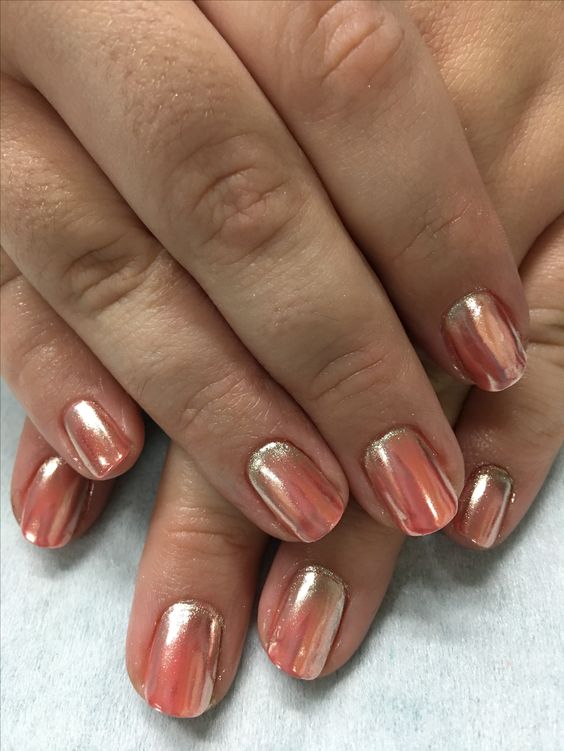 Rose Gold combination Chrome Nail Art